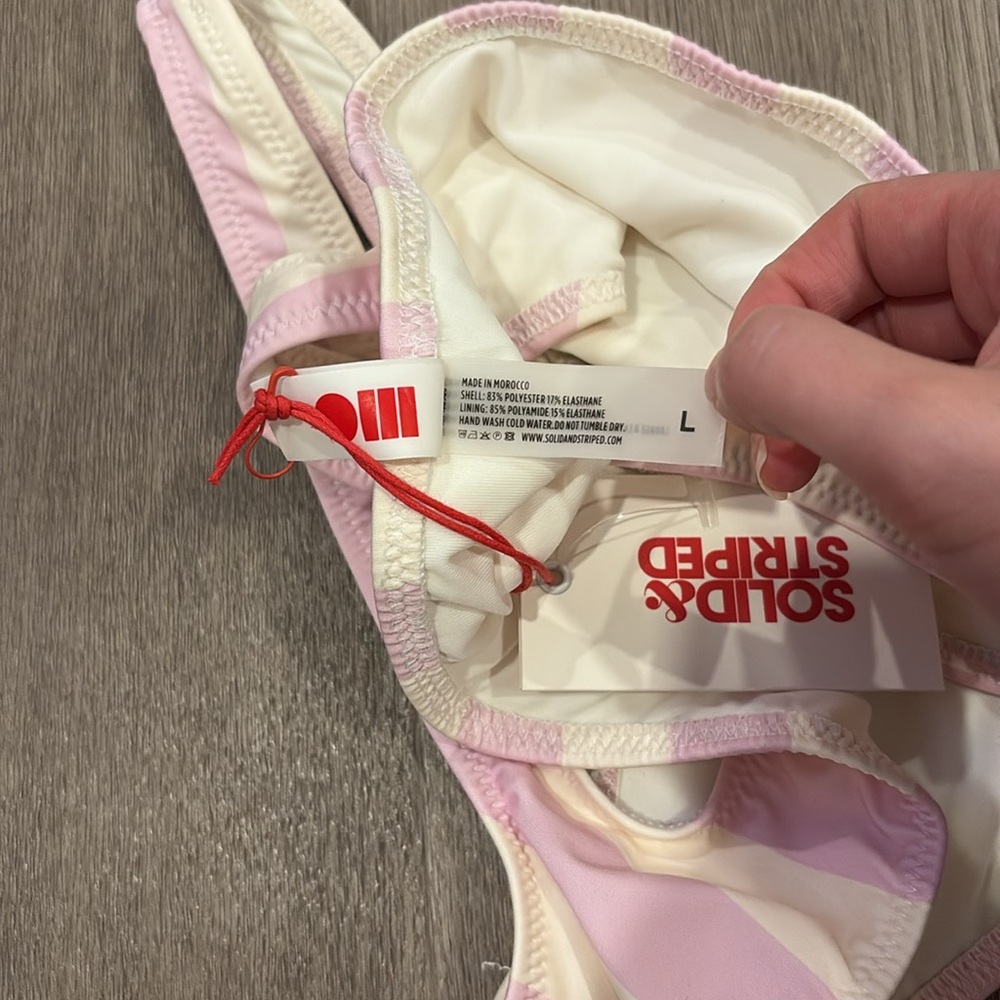 Solid and striped pink and white bikini top new with tags size large - Picture 4 of 6